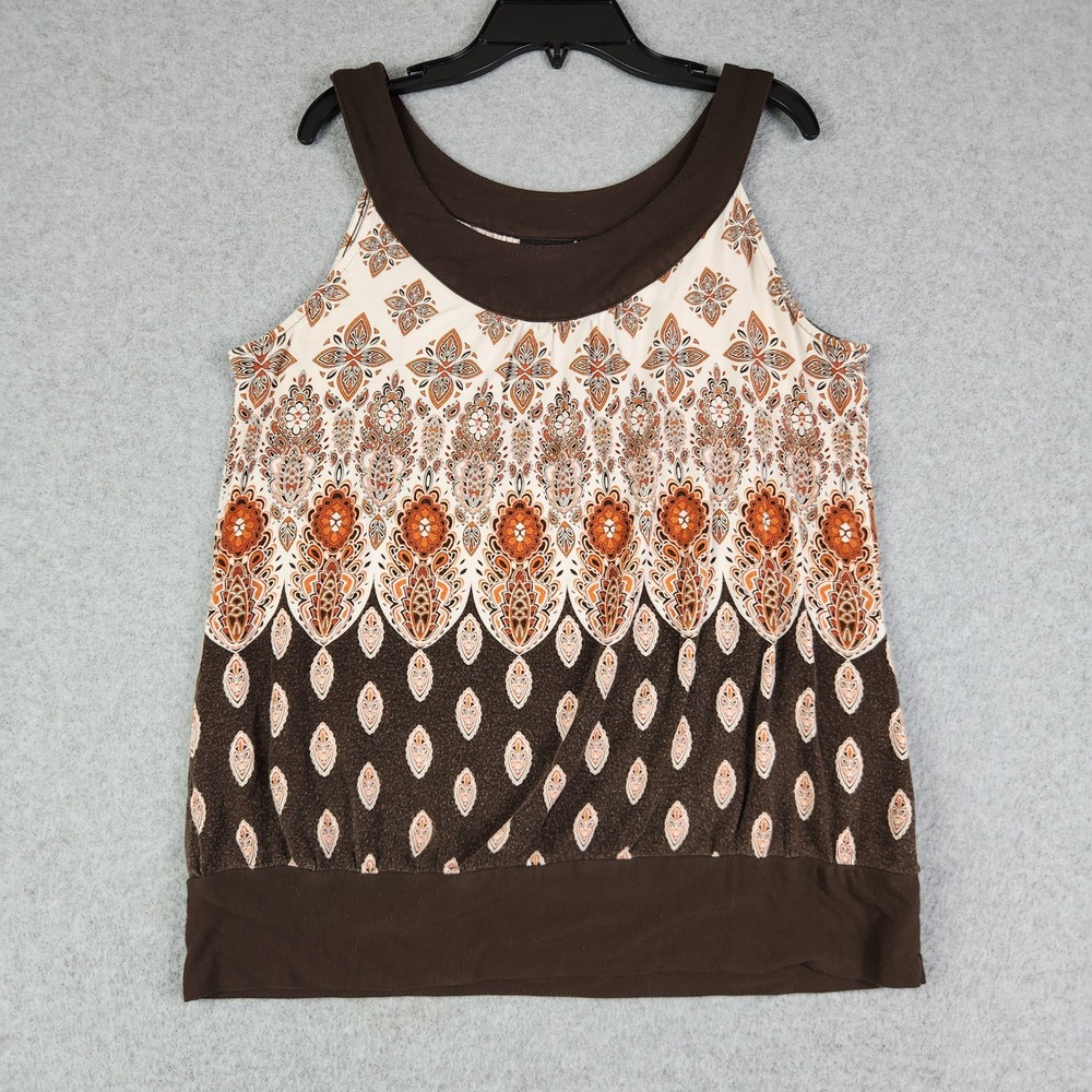 Apt. 9 Tank Top Womens M Brown Orange Paisley Medallion Banded Hem Sleeveless